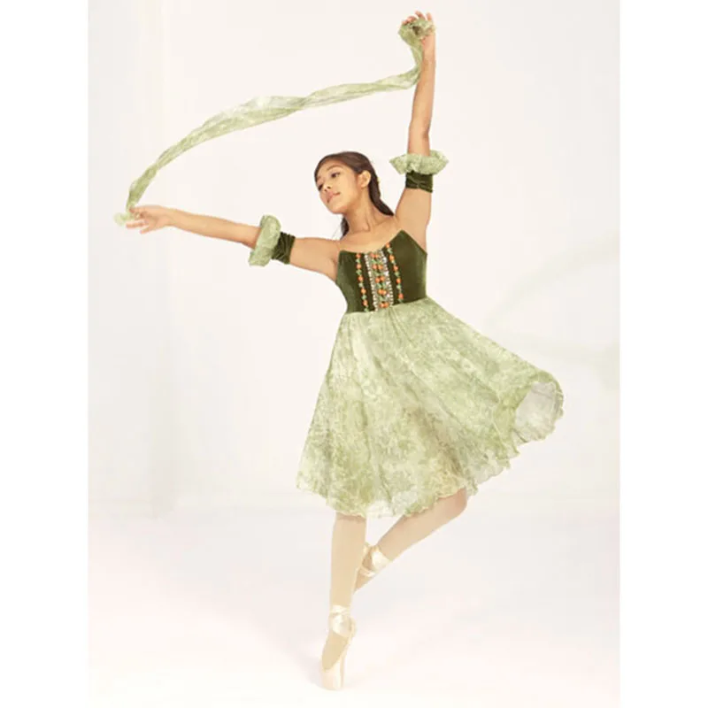 Olive Ballerina Long Ballet Dress For Emerald With Silk Scarf Adult Children Green Flower Decoration Costumes | Тематическая одежда