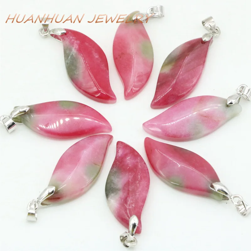 

Trendy 13x31mm Long Leaves Shape Pendant For Women Natural Stone Jades Chalcedony Chain Necklaces & Pendants Jewelry B3358