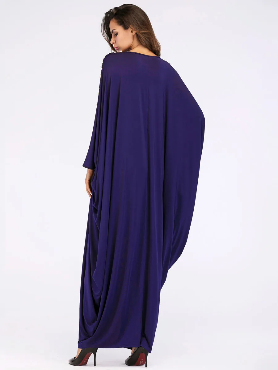Новый мусульманский Бисер Перл о платье макси длинный халат платья с рукавами «летучая мышь» свободные Ближний Восток Абаи Moroccan Арабская