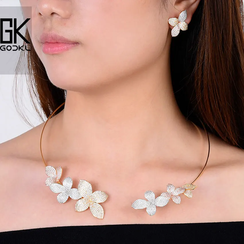 

GODKI Luxury Flowers Necklace Earring Sets Cubic Zircon jewelry Sets for women Wedding African Indian Gold Bridal Jewelry Sets