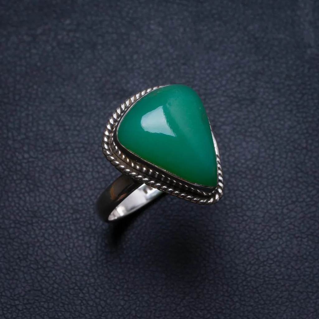 

Natural Chrysoprase Handmade Unique 925 Sterling Silver Ring, US size 7 X3161