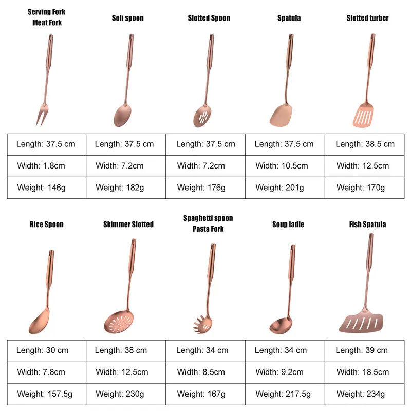 10 шт./компл. Кухня посуда Пособия по кулинарии инструмент Нержавеющая сталь щелевые Тернер ложки с длинной ручкой, половник шумовка золото Еда сервера Кухонные принадлежности набор - Цвет: Rose gold-10pcs