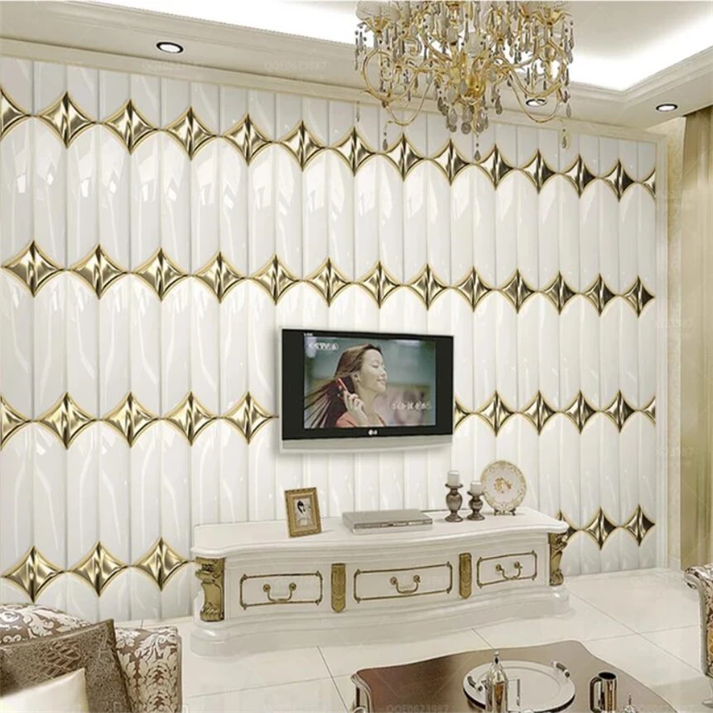 

beibehang Custom wallpaper 3d mural luxury gold rhombic stitching 3d stereo simple European soft bag background wall paper mural