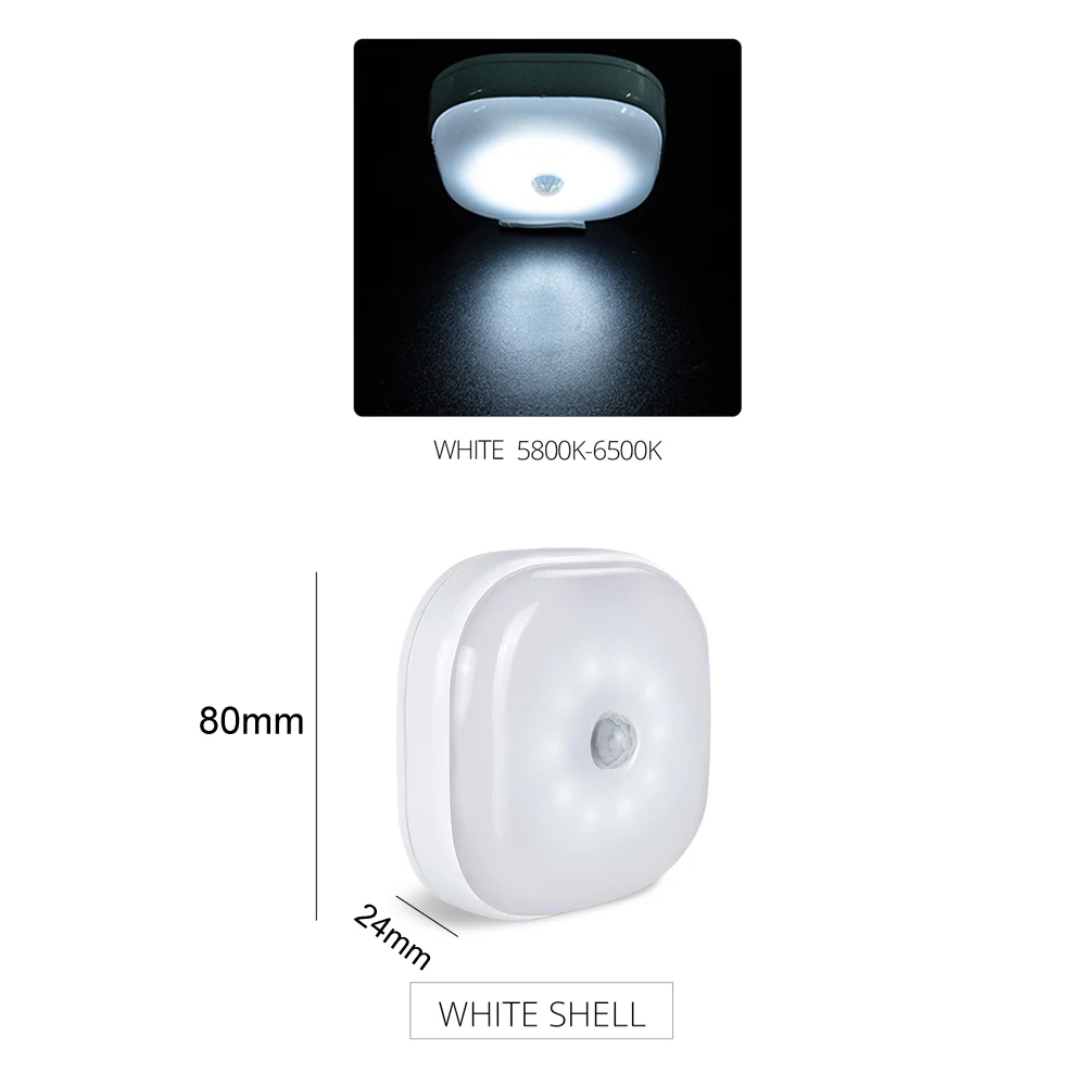 3W, беспроводной светильник с датчиком движения, индукционный ночной Светильник для активации тела, для кухонного шкафа, шкафа, коридора, лестницы, на батарейках - Испускаемый цвет: white shell white