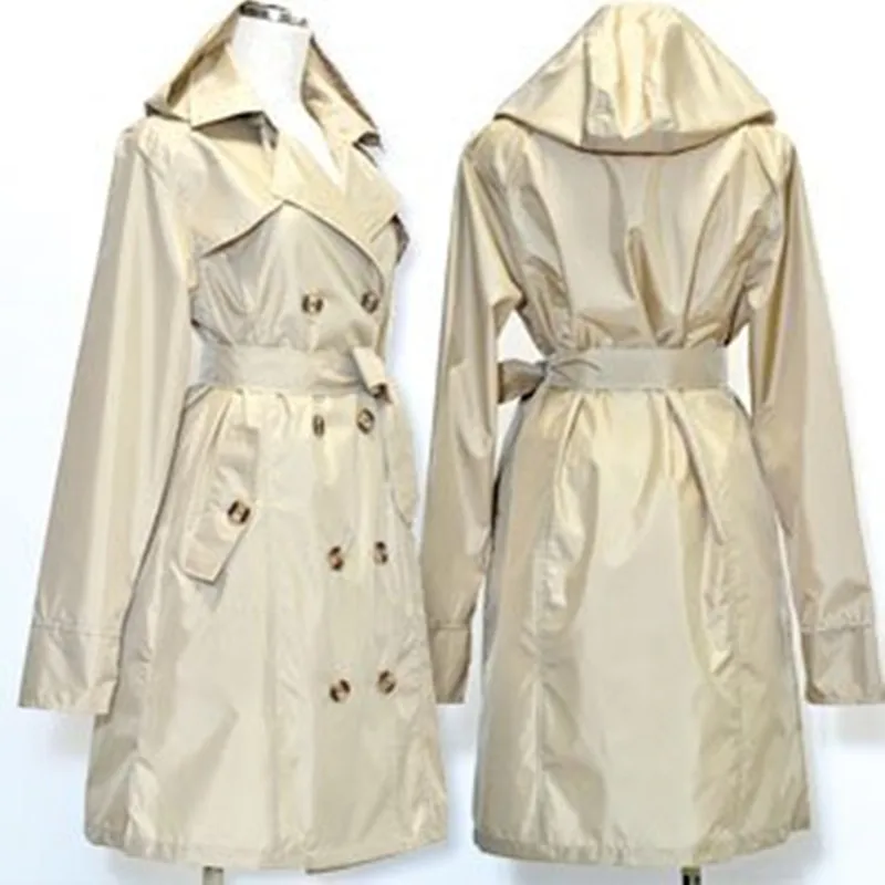 Плащ дождевик Женский до колен с поясом водонепроницаемый куртки пончо|raincoat