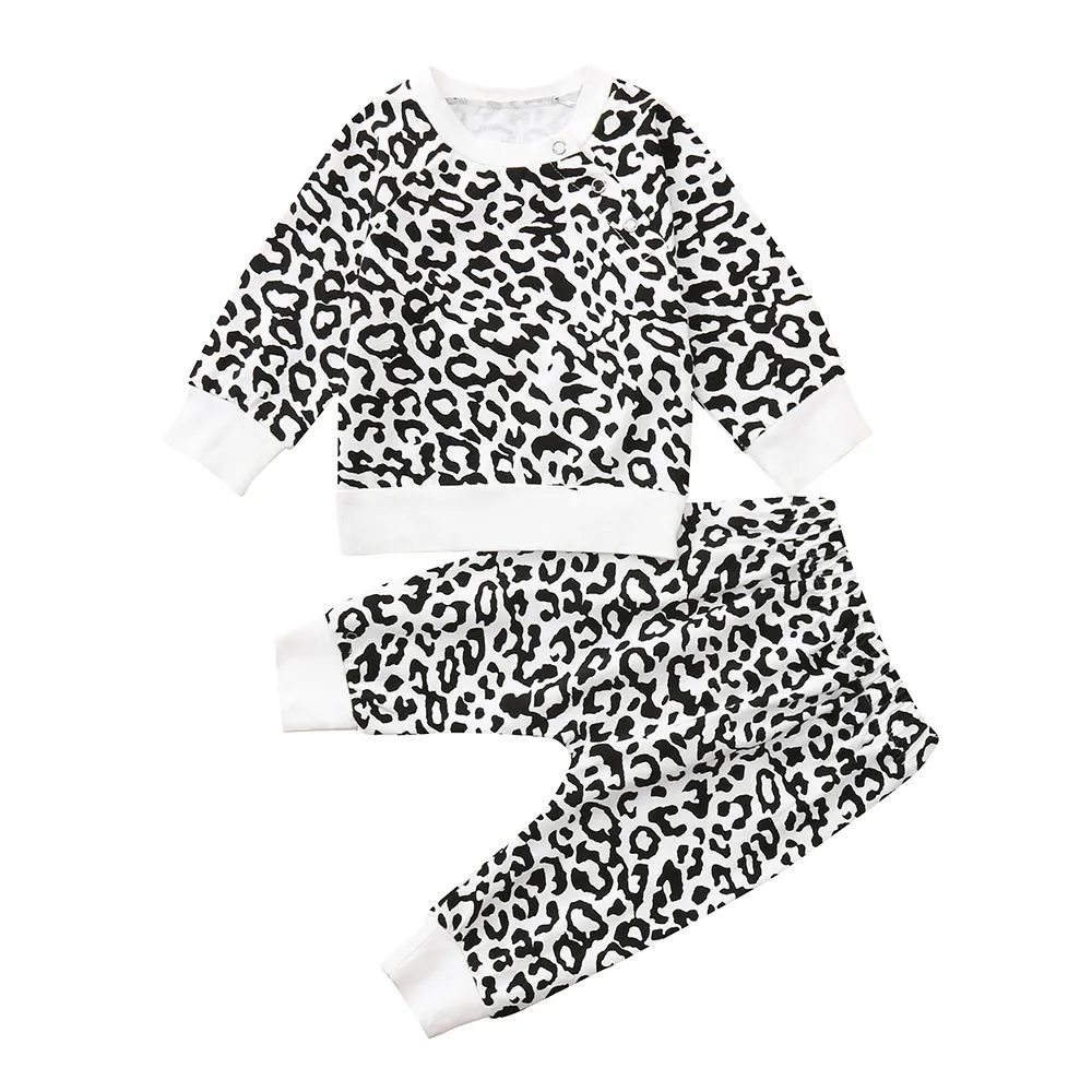 

MUQGEW Baby clothes Boy Girl Clothing Set 2PCs Leapord Print Tops T-shirt Pullover Sweatshirt+Pants Clothes Set ropa recien