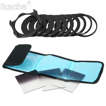 

(3pcs) Graduated Neutral ND2 ND4 ND8 Filter + 49 52 55 58 62 67 72 77 82mm 9 Ring Adapter Filter for Cokin P