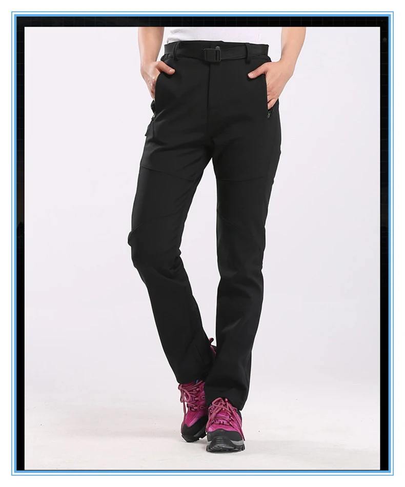 NUONEKO для мужчин и женщин зимние повседневные эластичные брюки Софтшелл брюки водонепроницаемые ветрозащитные тепловые тренировочные брюки мужские рабочие брюки PM01 - Цвет: Women Black