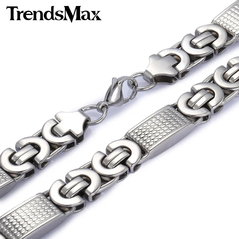 Trendsmax 10 мм Широкие мужские цепи для мальчиков серебряный цвет плоские византийские Звенья из нержавеющей стали ожерелье KN274