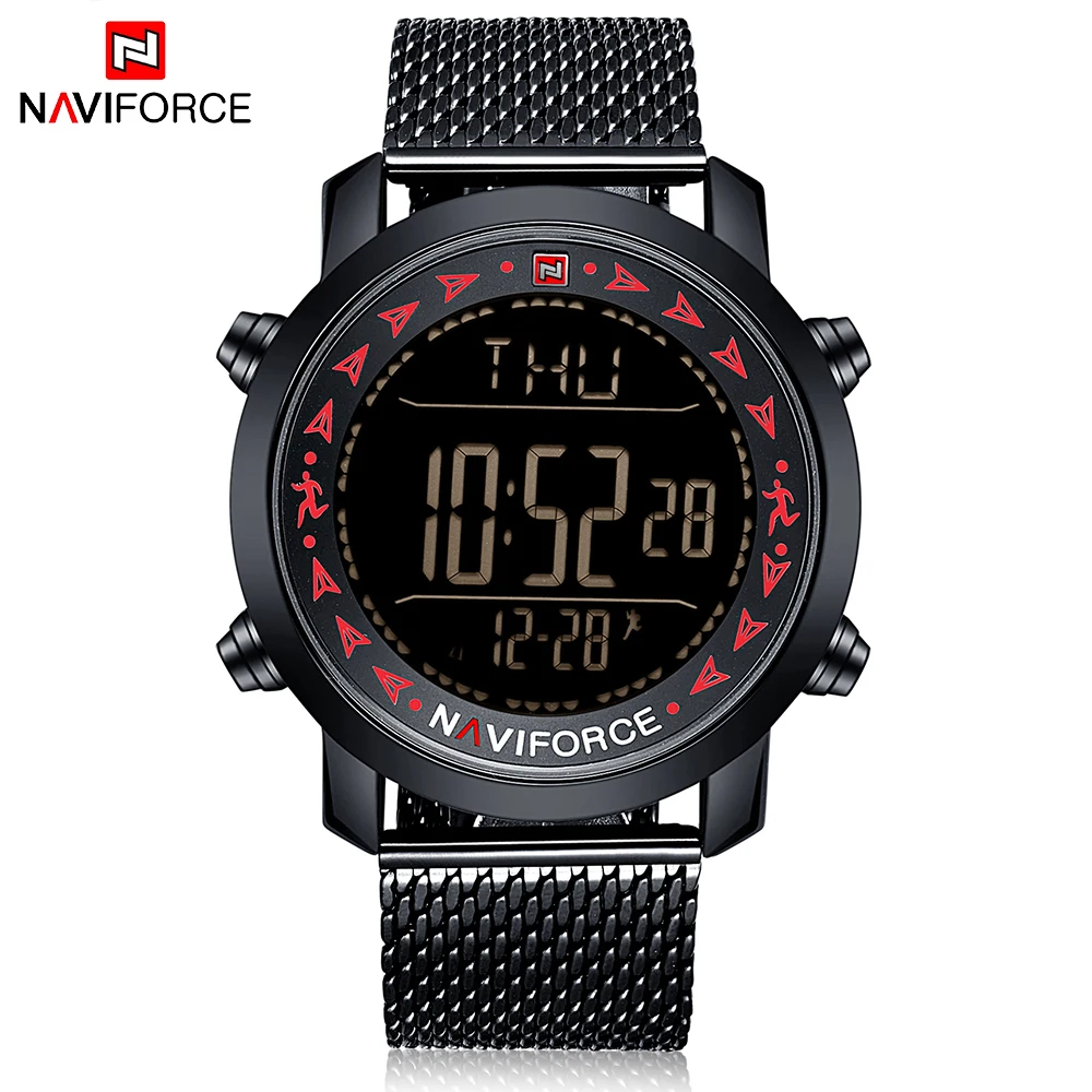 Часы NAVIFORCE мужские модные водонепроницаемые цифровые с шагомером для занятий