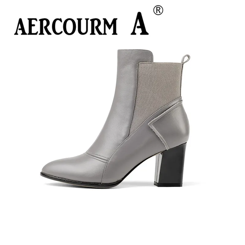 

Aercourm A 2017 Ankle Boots Genuine Leather Shoes Black Gray Handmade Boots Short Plush Winter Cowhide Boots High Quality 946
