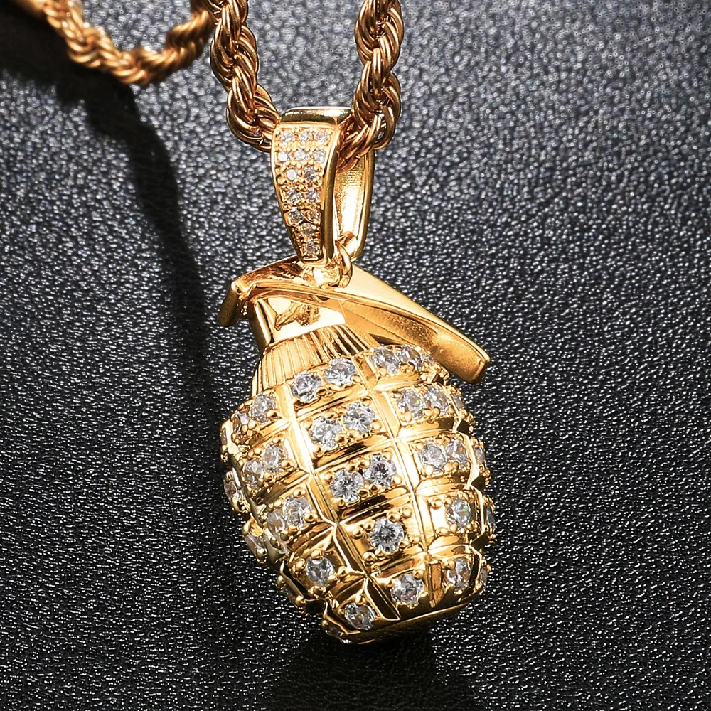Ожерелье в стиле хип-хоп со льдом из циркона ААА, гранаты, бомбы и кулон для женщин и мужчин, ювелирные изделия золотого цвета