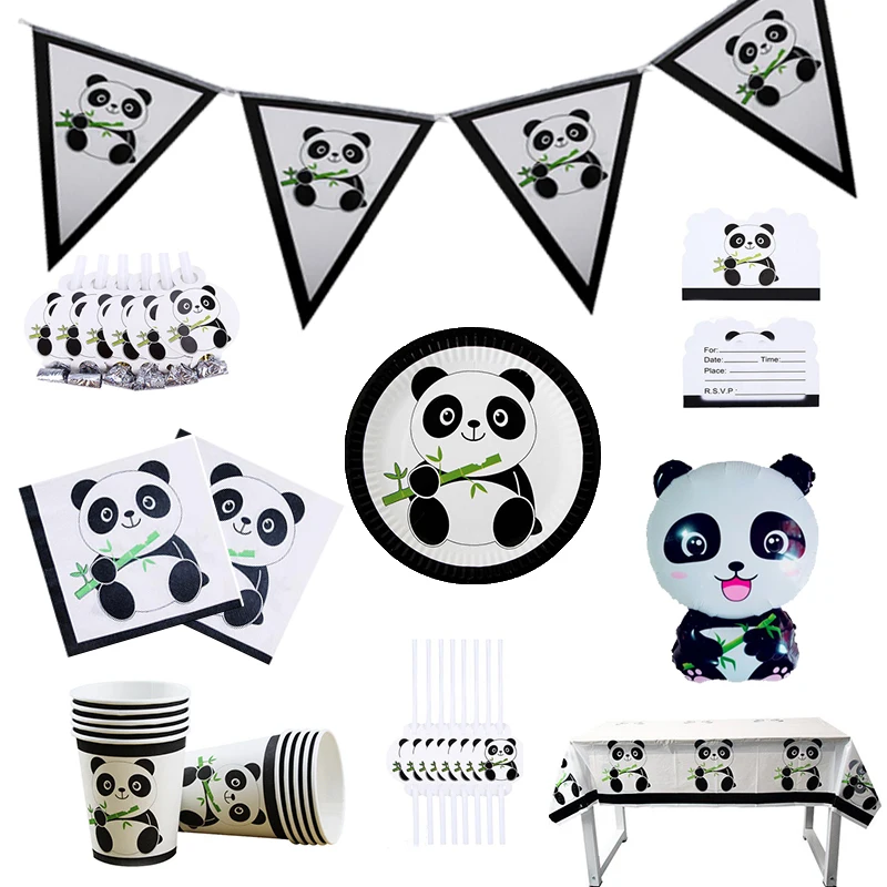 

Panda theme Party Disposable Tableware paper plate/cup/napkin/flags/card straw kids Happy Birthday party Decorations Supplies