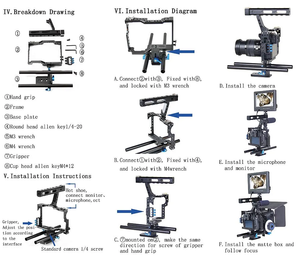 Профессиональная ручка DSLR Rig Стабилизатор клетка для видеокамеры/фоллоу фокус/Матовая коробка комплект для sony A7S A7 A7R A7RII A7SII Lumix GH4