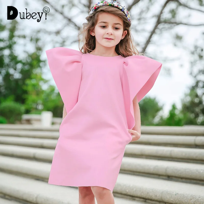 Baby Summer Clothes Toddler and Baby Girl Flying Sleeve Dresses Solid Color Cheap Newborn Clothes Kids Girl Clothing