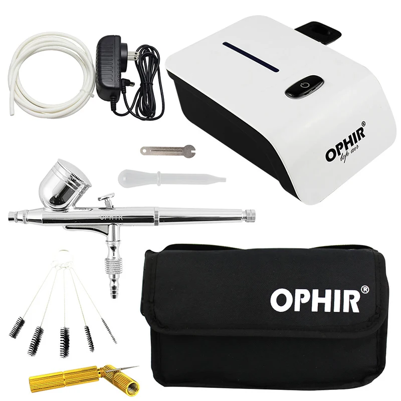 OPHIR набор аэрографа с воздушным компрессором и чистящими инструментами и мешками, Воздушная щетка-спрей для система для макияжа ногтей, краска для тела_ AC117W
