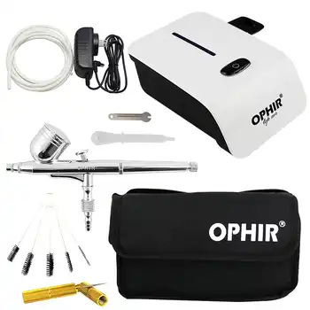 OPHIR Airbrush Kit with Air Compressor & Cleaning Tools & Bag Air brush Spray for Makeup System Nail Art Body Paint _AC117W+ - Category 🛒 Beauty & Health