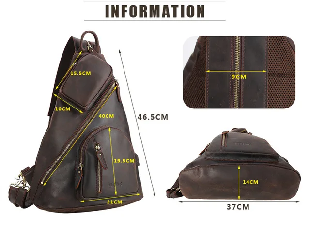 Men s Backpacks Large Capacity Chest Bag USB Charging Backpack Shoulder Bags Retro Crazy Horse Leather