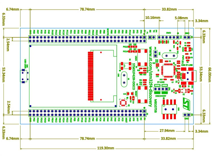 32F429IDISCOVERY STM32 комплект обнаружения с STM32F429ZI MCU код заказа ST-LINK/V2-B встроенный отладчик