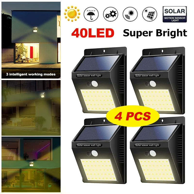 Теплый белый, 40 светодиодный Солнечный движения Сенсор Противотуманные фары 1/2/4 шт. солярные наружные фонари Водонепроницаемый Беспроводной солнечные огни безопасности для сада