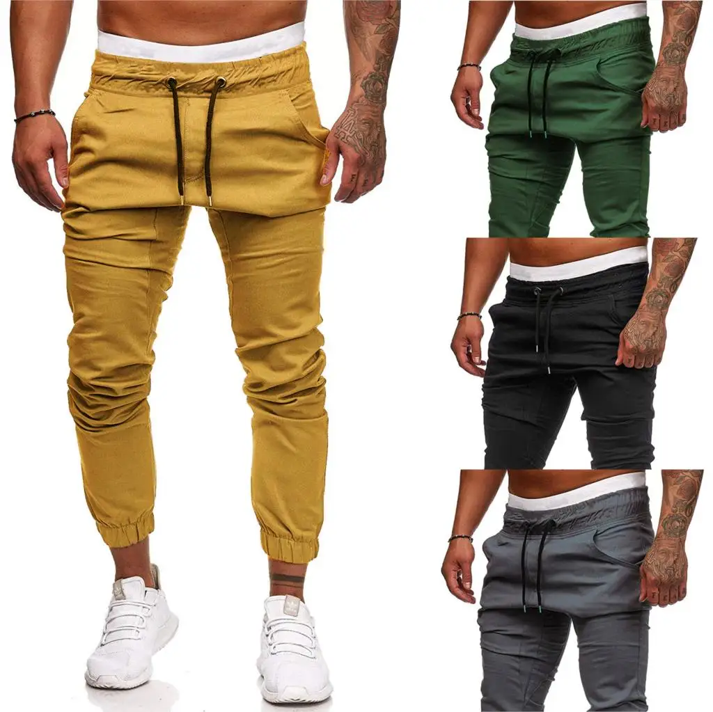 

Men's Cargo pants solid color casual men's jogging pants fashion personality Europe and America khaki men's casual pants c35