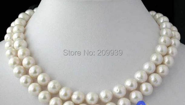 

huij 004118 AA+34" 12mm WHITE ROUND FRESHWATER PEARL NECKLACE 925SI
