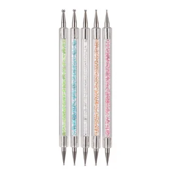 

by dhl or ems 500sets 5pcs/set UV Gel Painting Nail Dotting Pen Acrylic Handle Rhinestones Crystal 2 Way Brush Tools Kit beauty