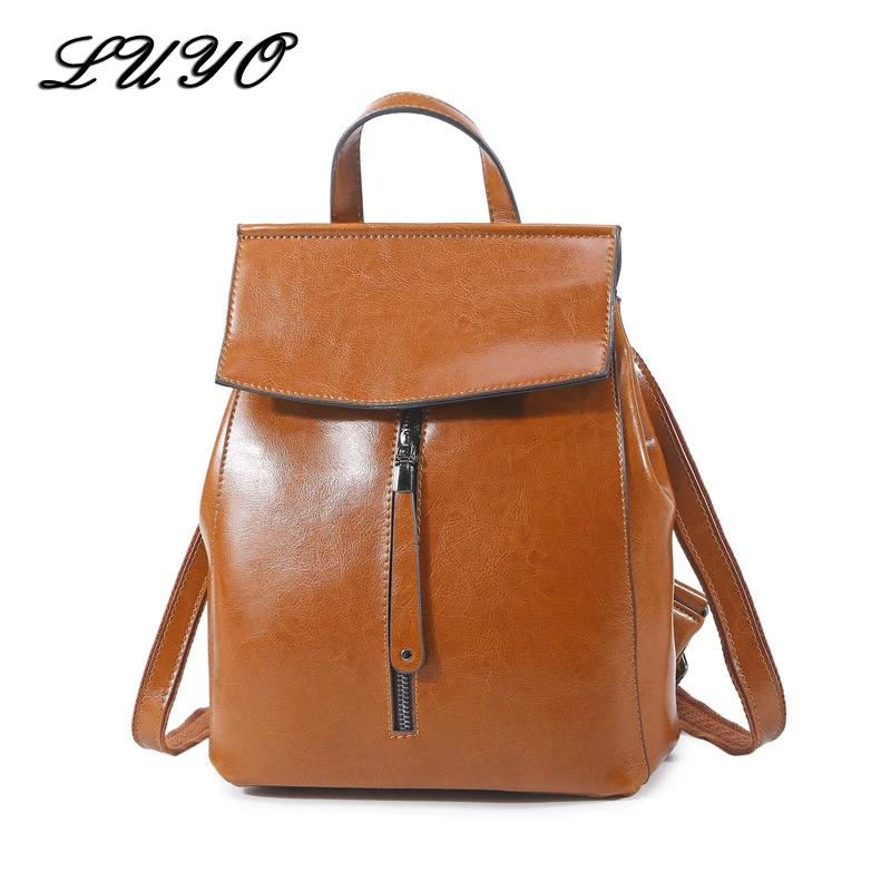 

New Arrival Oil Wax Genuine Leather Woman Fashion Small Feminine Vintage Backpack Women Sac A Dos Back Bag Sack Mochila Bagpack