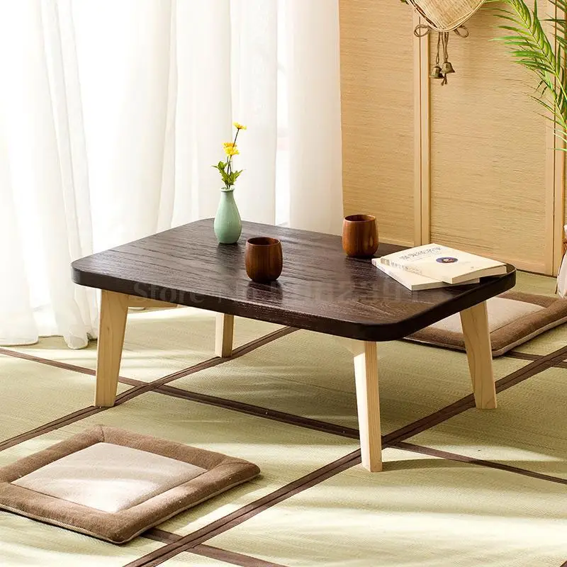 Solid wood coffee table Japanese-style tatami bay window table small table balcony small tea table simple window table - Color: 60x40x30cm 2