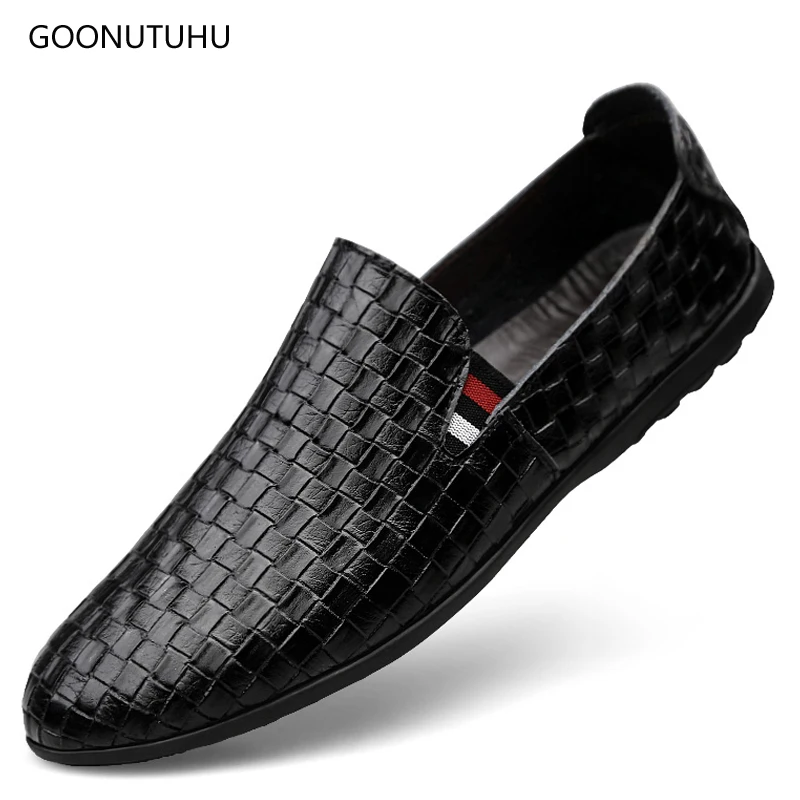 

Fashion men's shoes genuine leather loafers breathable black & white platform shoe man youth casual work & driving shoes for men