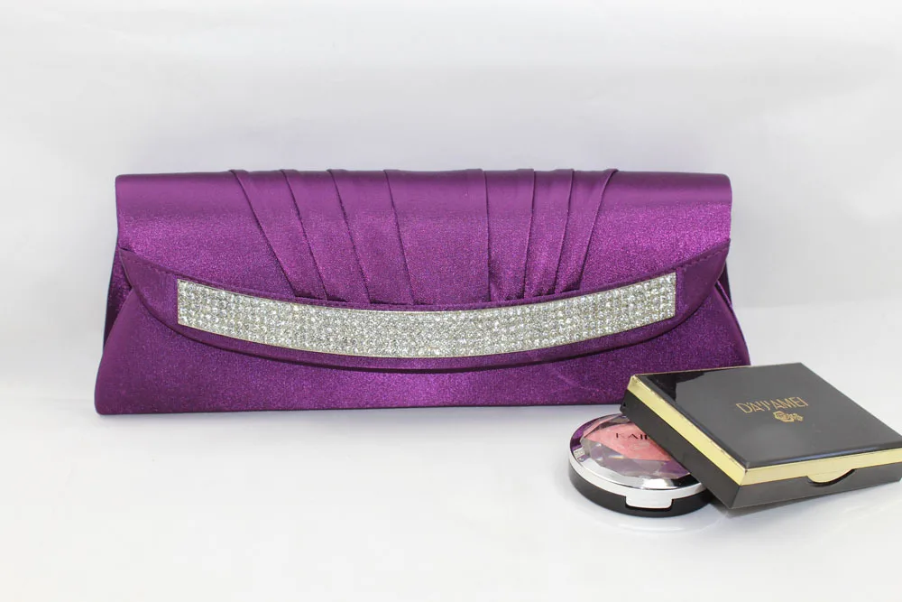 New Vintage Women Bridal Evening Party Clutch Bags Satin Pleated Elegant With Diamond Hasp long Purse