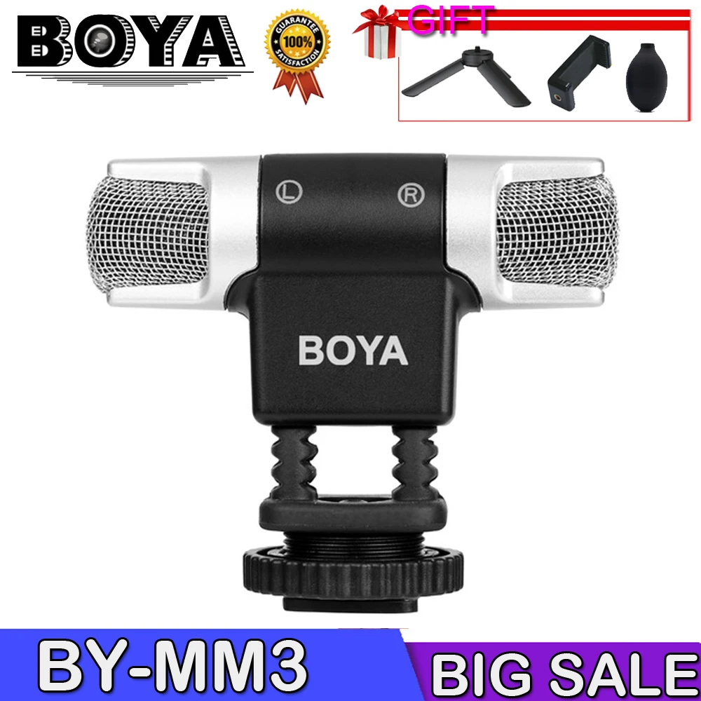 

BOYA BY-MM3 Dual Head Stereo Recording Condenser Microphone for iPhone 8 Android Smartphone DSLR Camera DV Livestreaming Video