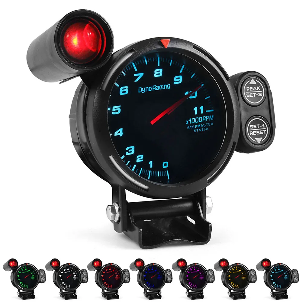 

Dynoracing 80MM High Speed stepper motorTachometer Gauge 7 Colors 0-11000 RPM Meter With Shift Light TT101504