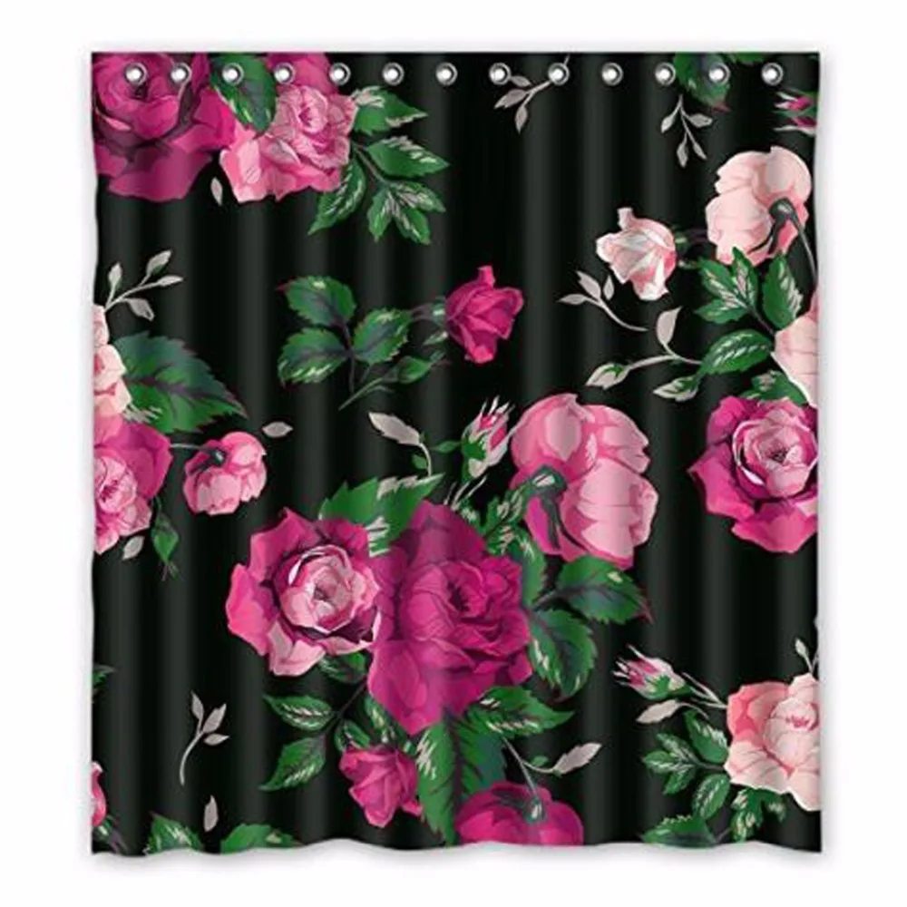 Rouge Rose Fleur Rose Floral Fond Noir Elegent Imperm Able Rideau De Rouge Rose Fleur Rose Floral Fond Noir Elegent Imperm Able Rideau De