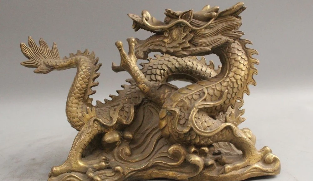 

7"China Folk Feng Shui Bronze Zodiac Year Dragon Play Bead Statue Sculpture