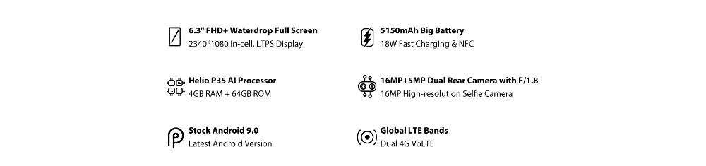 UMIDIGI power Global Band Android 9,0 Восьмиядерный мобильный телефон 64 ГБ 4 ГБ 6," 16 Мп+ 5 Мп камера 5150 мАч Быстрая зарядка NFC 4G смартфон