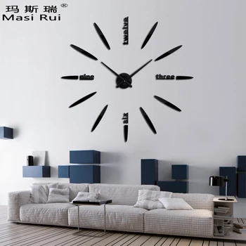 

New Hot Fashion 3D big size wall clock mirror sticker DIY brief living room beautiful creative wall watch home decor clocks