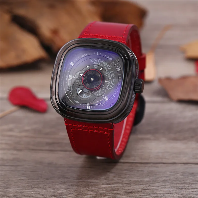 Square Big Wrist Watches For Women Blue Ray Glass Ladies Quartz Leather