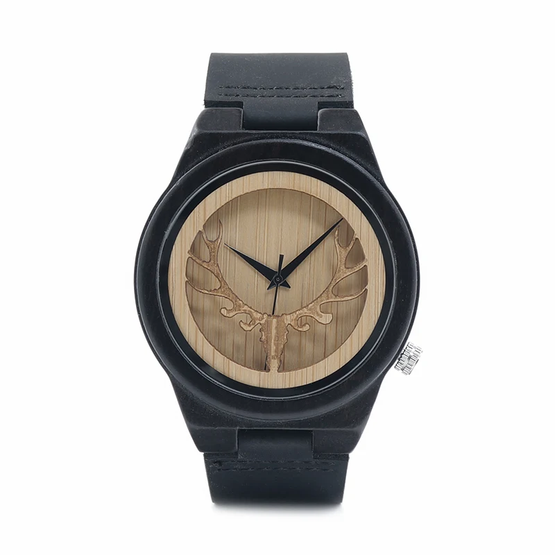 BOBO BIRD WB18 Скелет оленя часы из черного дерева кожаный ремешок мужские Лидирующий бренд кварцевые часы с деревянной коробкой relogio OEM