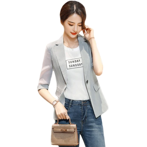 Reviews 2019 Spring Autumn Fashion Five-minutes Sleeved Leisure Women Suit New Style One Button Female Work Wear Slim Temperament Tops