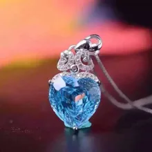 Подвеска с натуральным голубым топазом, 925 пробы Серебряное ожерелье с натуральным драгоценным камнем, модное блестящее ювелирное изделие в виде капли воды для женщин и девушек