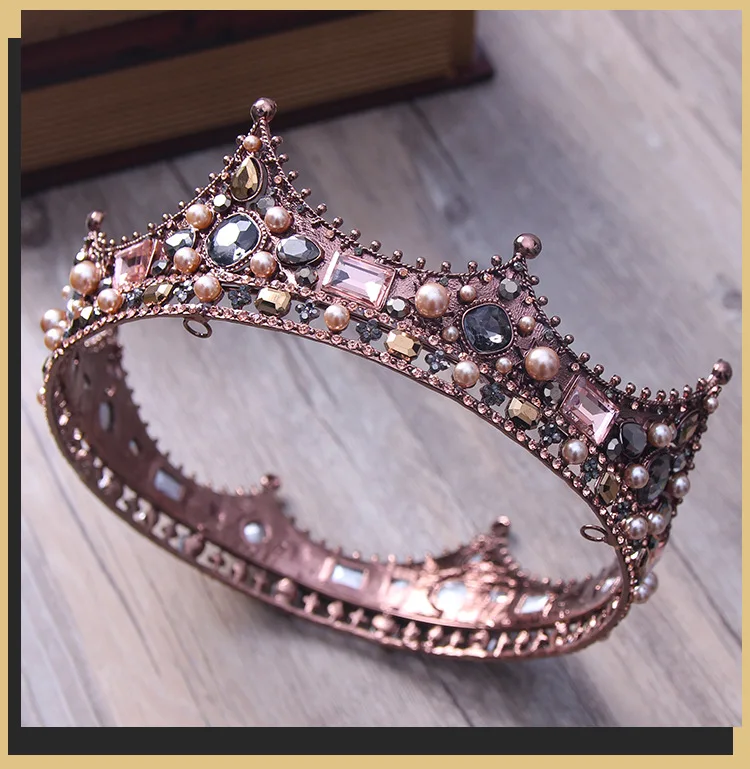 DIEZI барокко винтаж черные стразы бусины круглая корона свадебные аксессуары для волос роскошный кристалл королева король короны свадебные диадемы