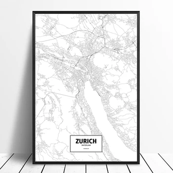 

Zurich Switzerland Black White Custom World City Map Poster Canvas Print Nordic Style Wall Art Home Decor