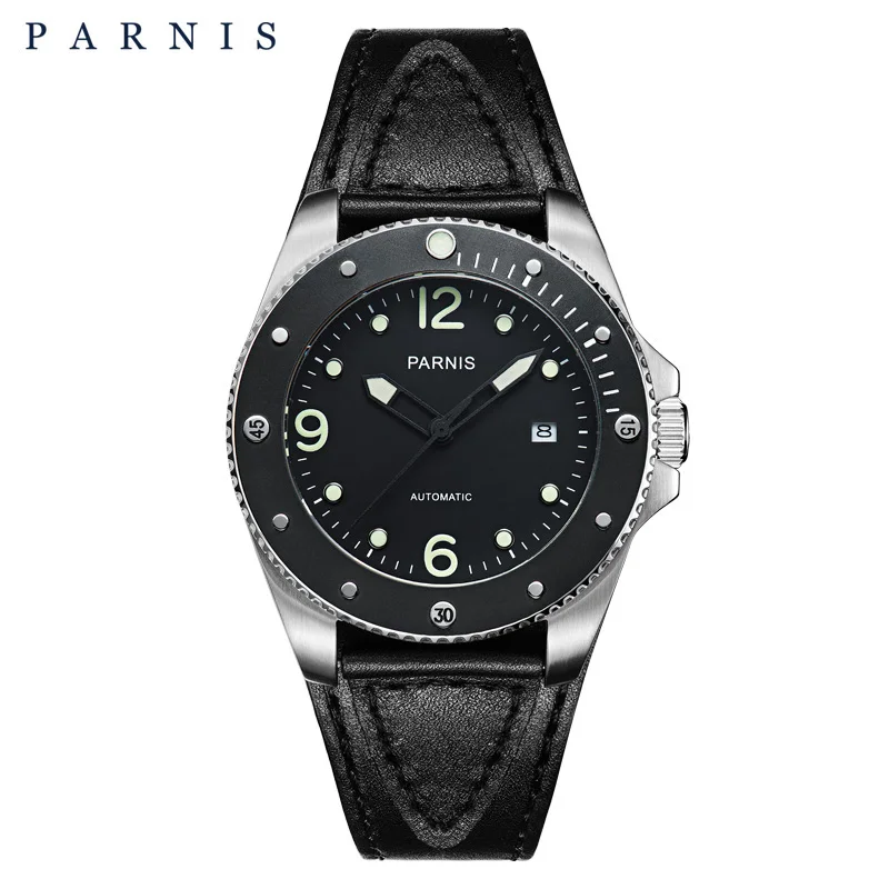 Бренд Parnis, топ часы, мужские механические часы, повседневные вращающиеся керамические ободки, спортивные дайвер, автоматические часы для мужчин, подарок PA6029