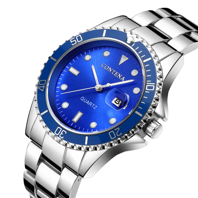 Тонкие женские модные простые часы платье со стразами женские часы календарь кварцевые женские часы наручные часы - Цвет: Silver blue
