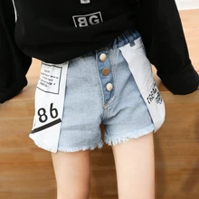 Летние джинсовые шорты для девочек шорты для малышей Детские модные штаны Детская уличная одежда с карманами и надписями для детей от 4 до 14 лет