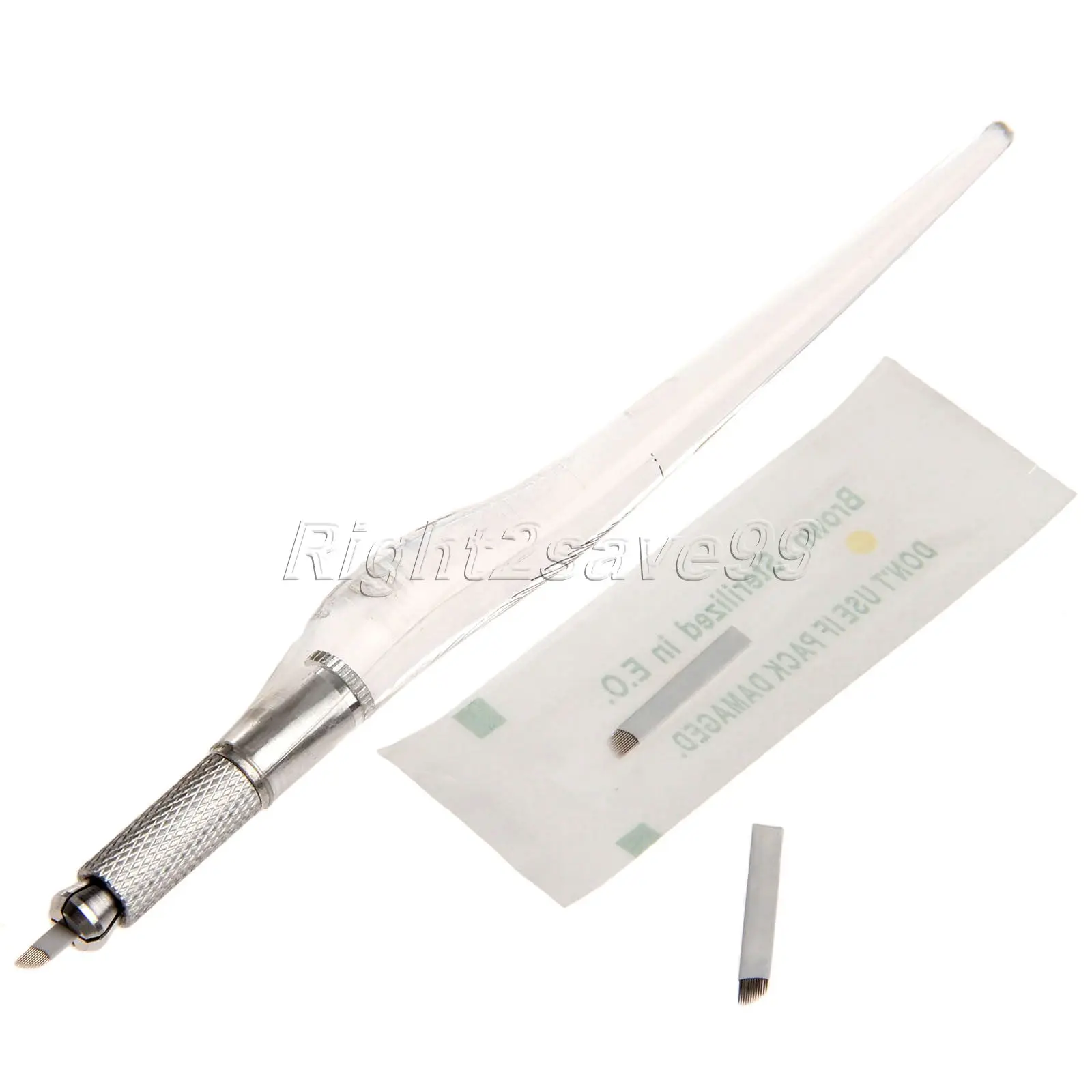 

Manual Eyebrow TattooTransparent Pen + 50 PCS 12 Pin Tattoo Blade Needles Permanent PCD Makeup Sterilization Microblading