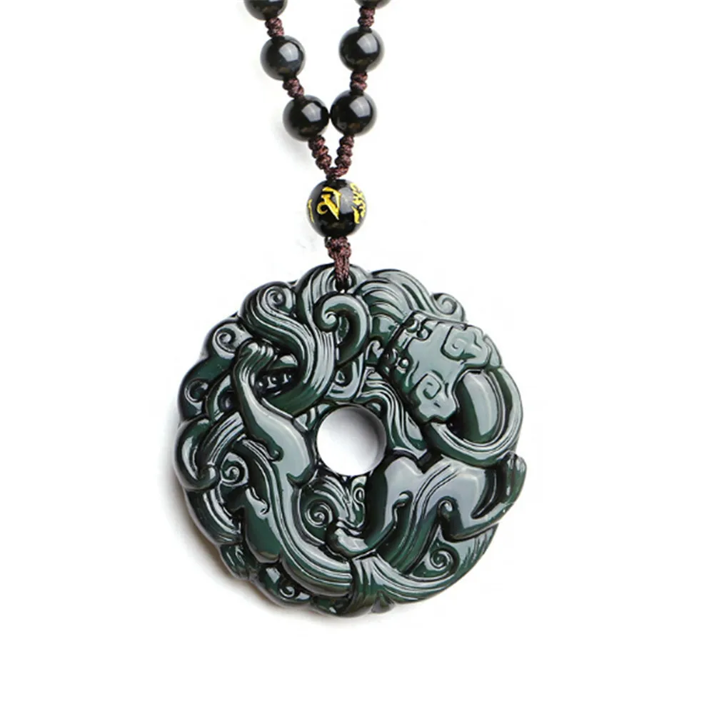 

Genuine Obsidian Pendant Natural Rainbow Eye Grass Dragon Pixiu Pendant Necklace Fine Men or Women Amulet Jewelry Gift Dropship