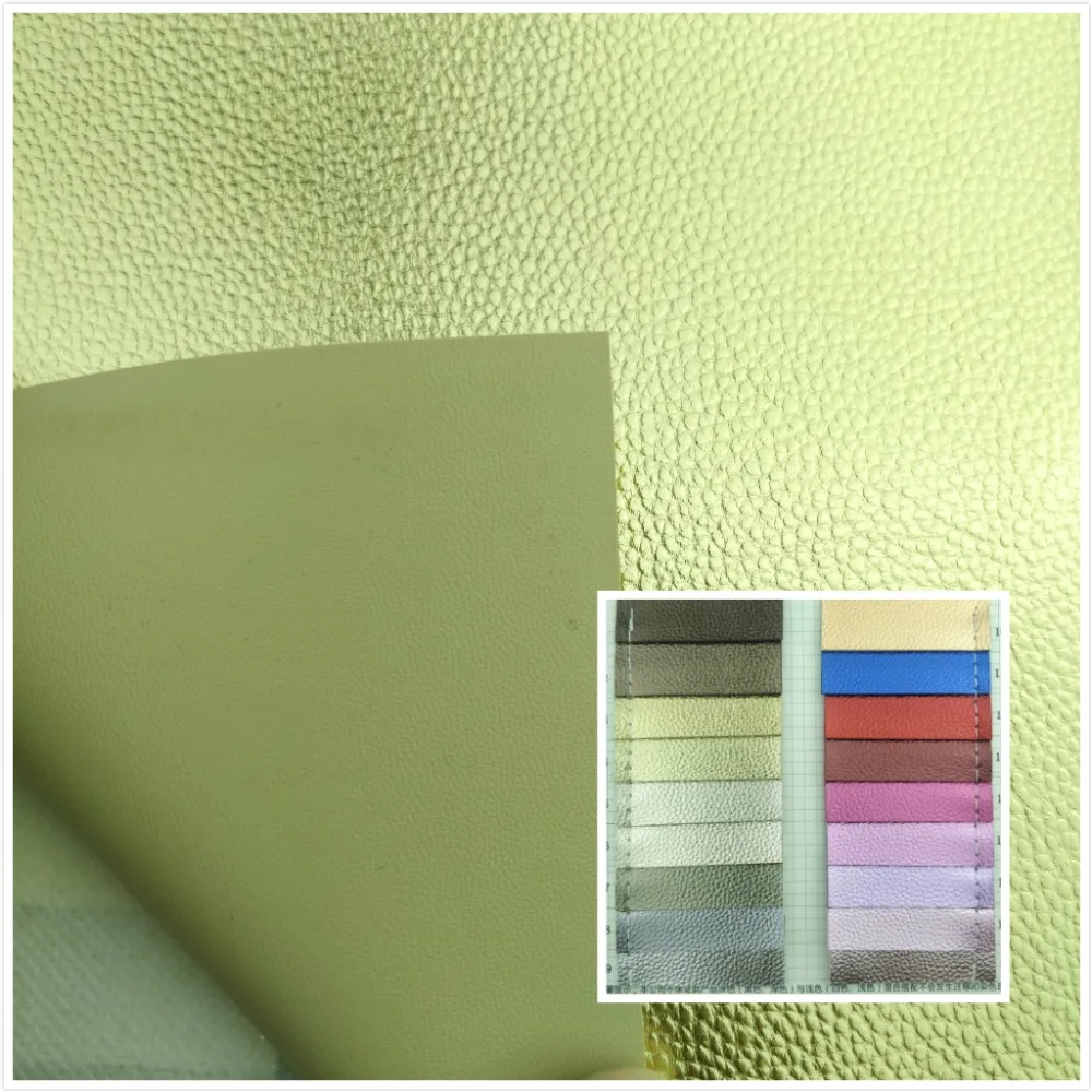 

2018 Environmental Double sided lychee PU leather 3 mm gold faux leather fabric 18 color synthetic textile for sofa bag belt