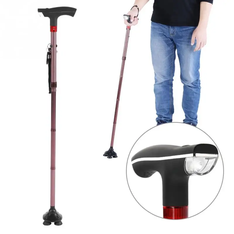 

Aluminum Alloy Foldable Elderly Walking Stick Guide Blind Cane Crutch with LED Light Alarm